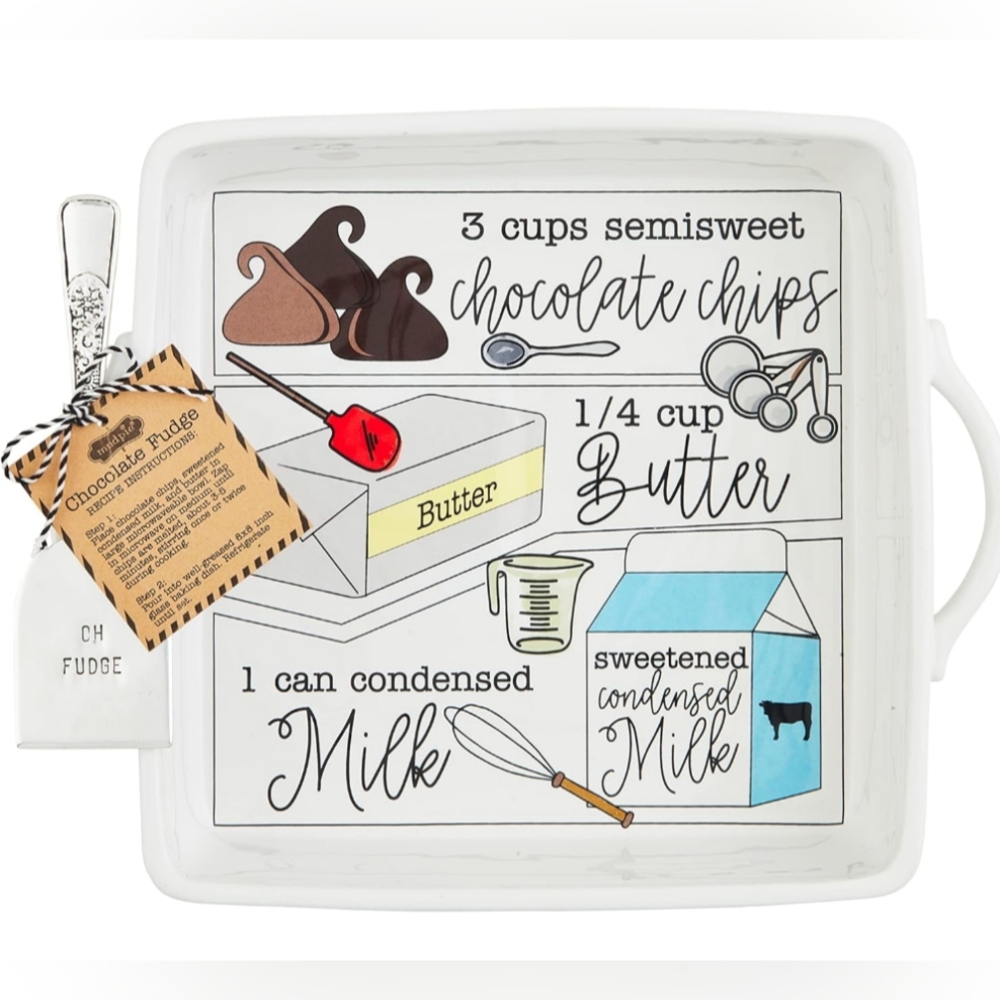 NWT Mud Pie Fudge Recipe Baker, dish 10" x 11" | server 5 1/2"